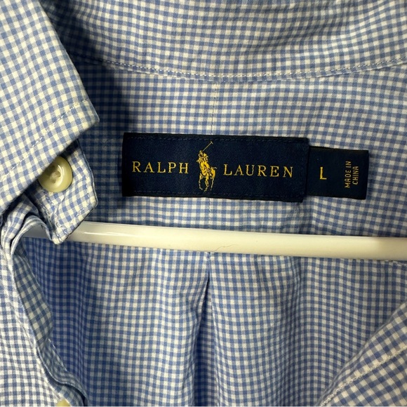 Ralph Lauren Blue & White Checked Gingham Pink Pony Button Down Shirt Large - Picture 2 of 7